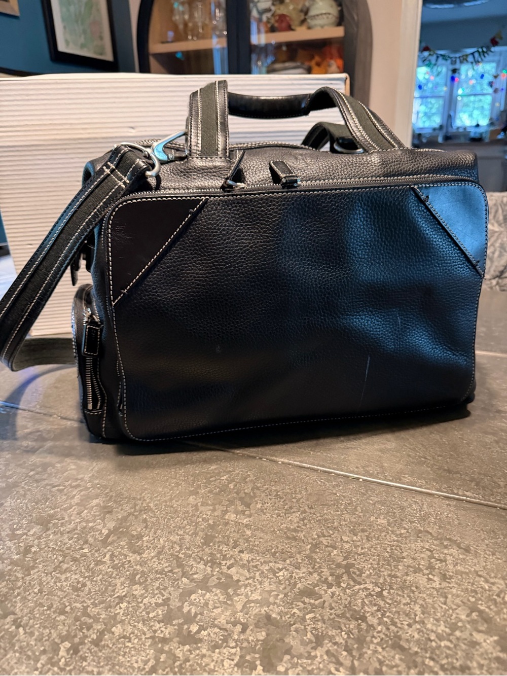 Cole Haan Black 17" Leather Duffel Bag Gym Travel Carry On Shoulder Strap Laptop